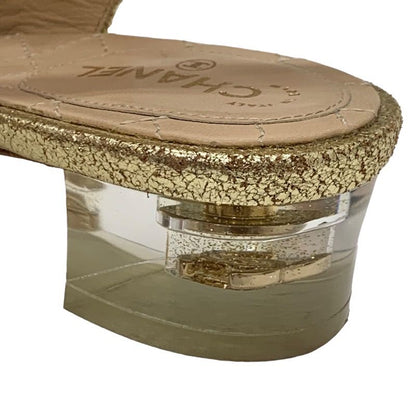 Chanel Sandals Shoes Leather Gold Ring Back Coco Mark Clear Heel