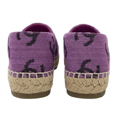 Chanel Flat Shoes Canvas Leather Purple Black Coco Mark Espadrilles