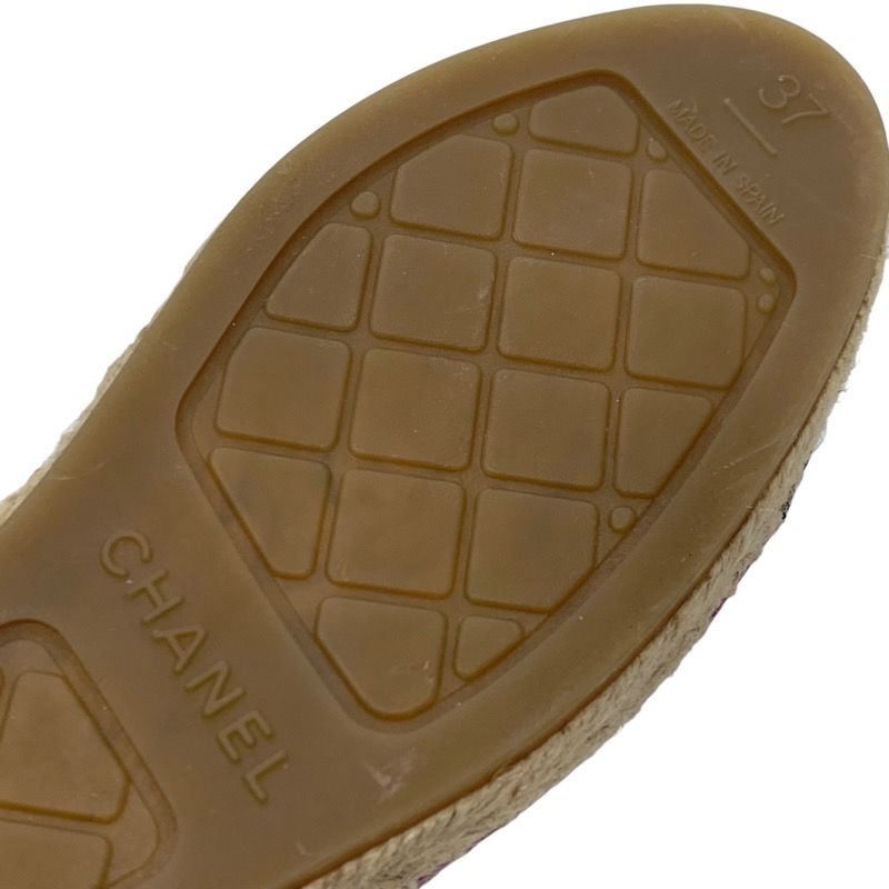 Chanel Flat Shoes Canvas Leather Purple Black Coco Mark Espadrilles