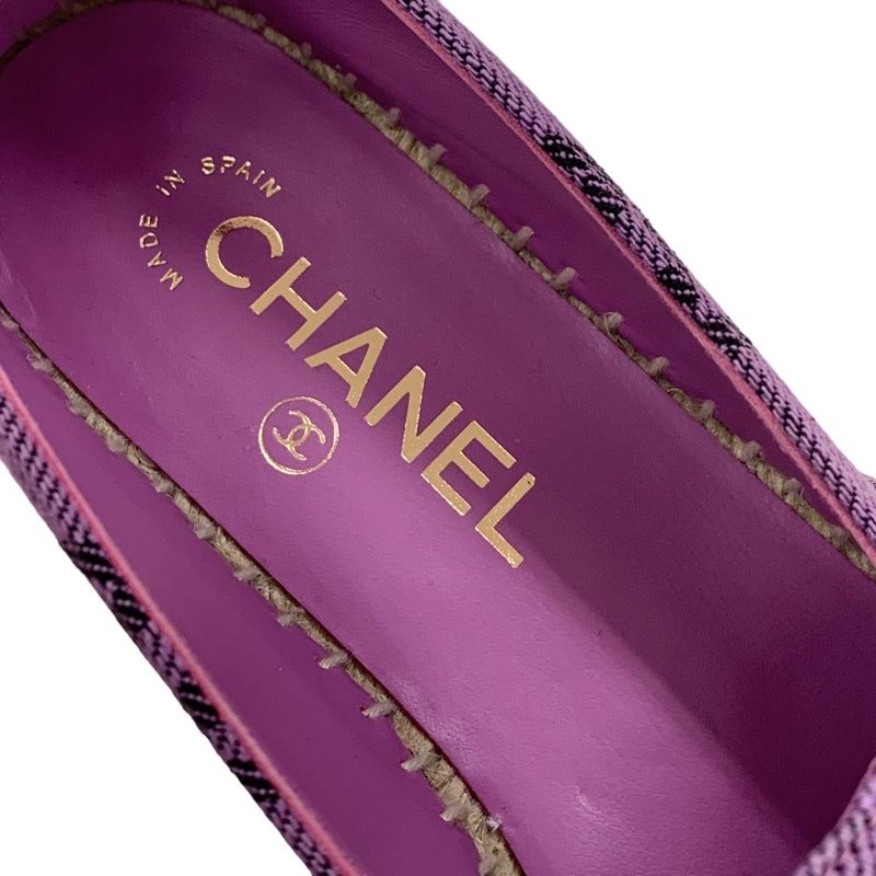 Chanel Flat Shoes Canvas Leather Purple Black Coco Mark Espadrilles