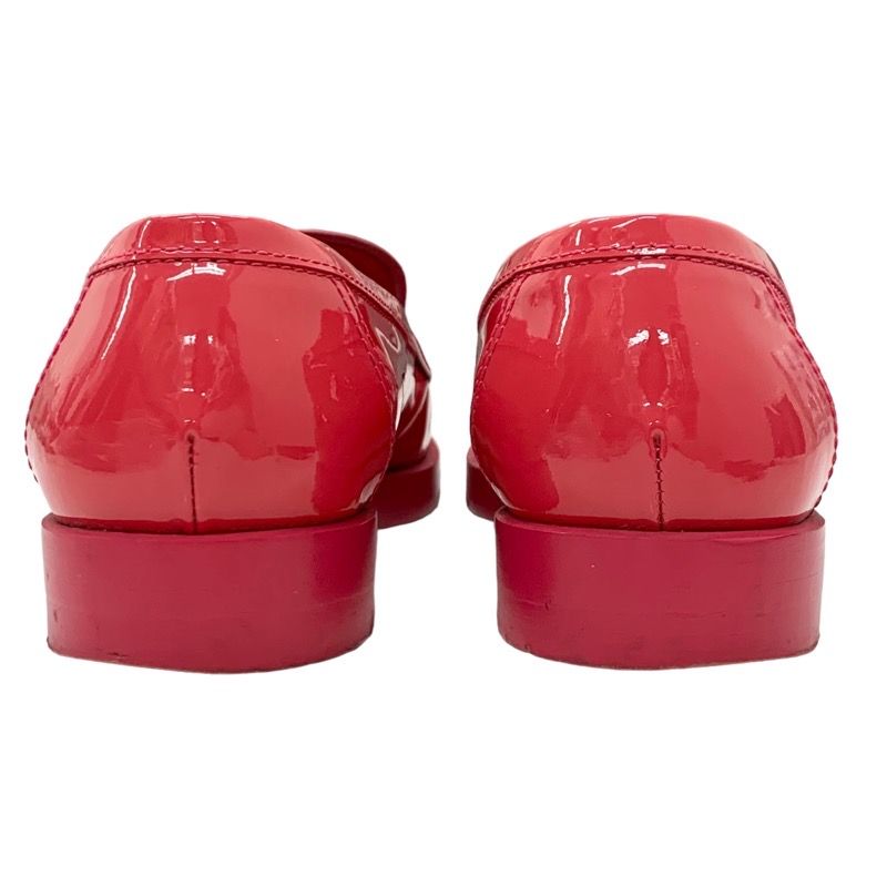 Chanel Loafers Leather Shoes Patent Pink Here Mark Enamel Flat Shoes