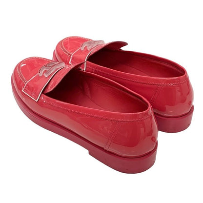 Chanel Loafers Leather Shoes Patent Pink Here Mark Enamel Flat Shoes