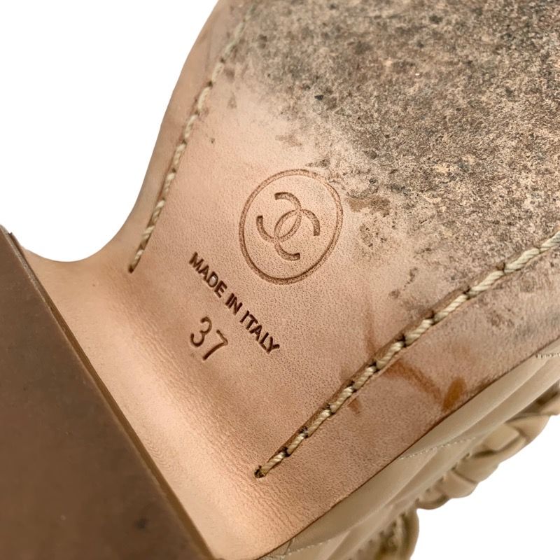 Chanel Sandals Shoes Leather Beige Gold Braided Coco Mark Matelasse Chain