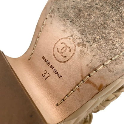 Chanel Sandals Shoes Leather Beige Gold Braided Coco Mark Matelasse Chain