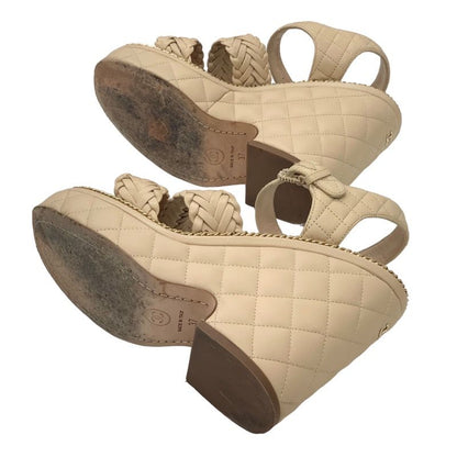 Chanel Sandals Shoes Leather Beige Gold Braided Coco Mark Matelasse Chain