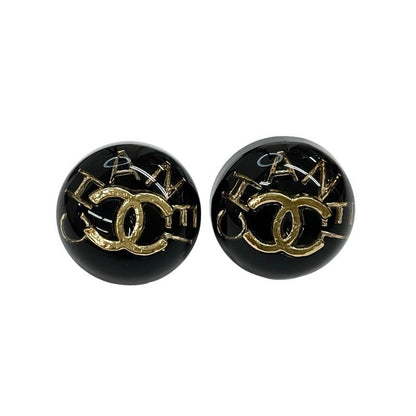 Chanel Earrings Resin Black Gold Coco Mark Logo