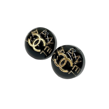 Chanel Earrings Resin Black Gold Coco Mark Logo