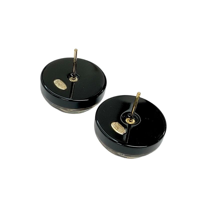 Chanel Earrings Resin Black Gold Coco Mark Logo