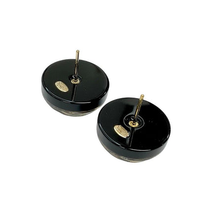 Chanel Earrings Resin Black Gold Coco Mark Logo