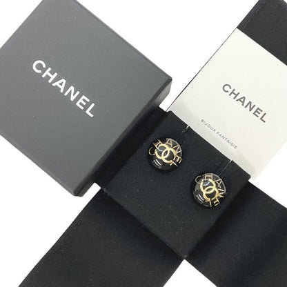 Chanel Earrings Resin Black Gold Coco Mark Logo