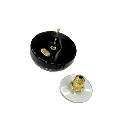 Chanel Earrings Resin Black Gold Coco Mark Logo