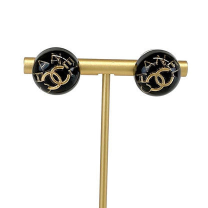 Chanel Earrings Resin Black Gold Coco Mark Logo
