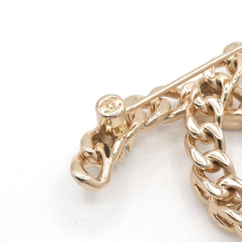 Chanel Brooch Corsage Gold Coco Mark Rhinestone Chain