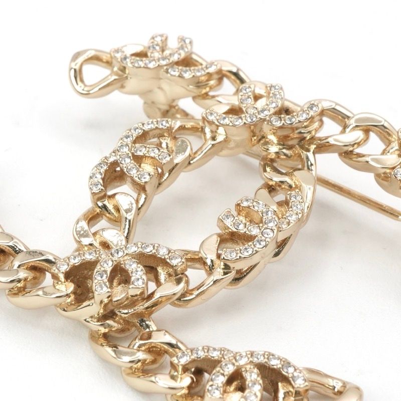 Chanel Brooch Corsage Gold Coco Mark Rhinestone Chain