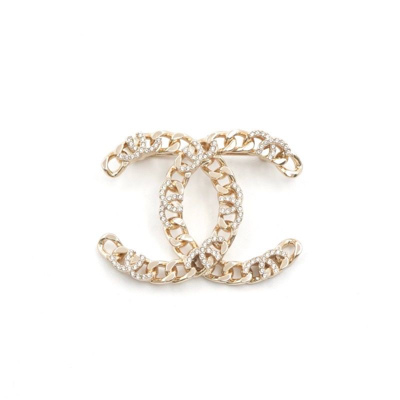 Chanel Brooch Corsage Gold Coco Mark Rhinestone Chain