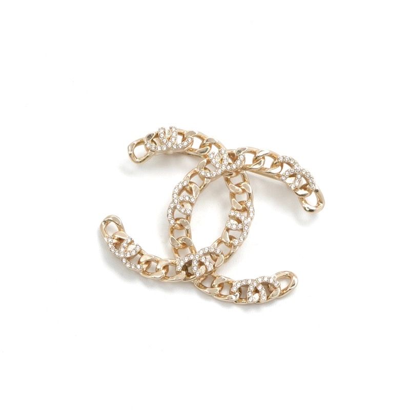 Chanel Brooch Corsage Gold Coco Mark Rhinestone Chain