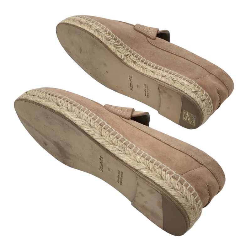 Hermes Trip Loafers Flat Shoes Espadrilles Rope Sole Suede Beige