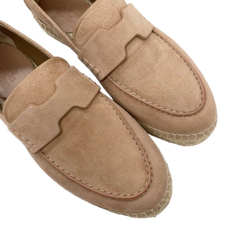 Hermes Trip Loafers Flat Shoes Espadrilles Rope Sole Suede Beige