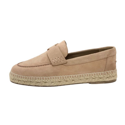 Hermes Trip Loafers Flat Shoes Espadrilles Rope Sole Suede Beige