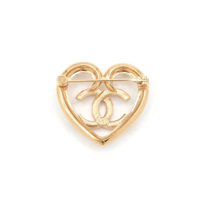 Chanel Brooch Corsage Gold Heart Here Mark Rhinestone