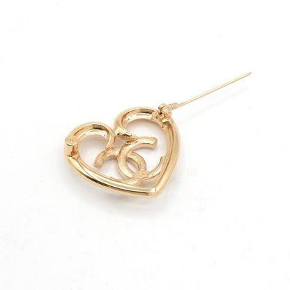 Chanel Brooch Corsage Gold Heart Here Mark Rhinestone