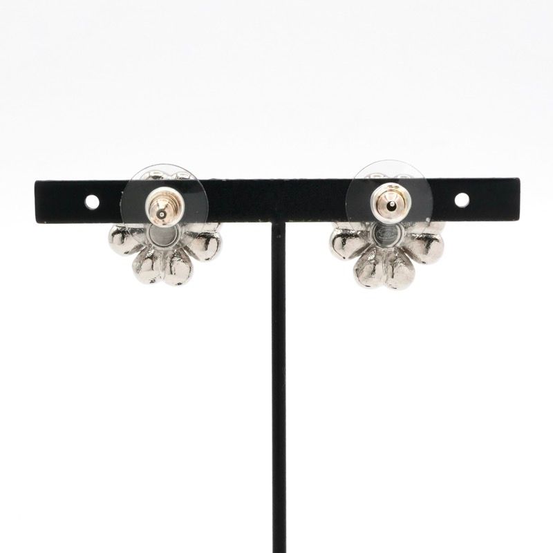 Chanel Earrings Cocomark Heart Flower Rhinestone Silver