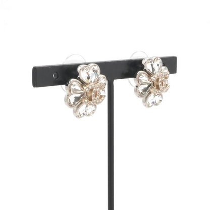 Chanel Earrings Cocomark Heart Flower Rhinestone Silver