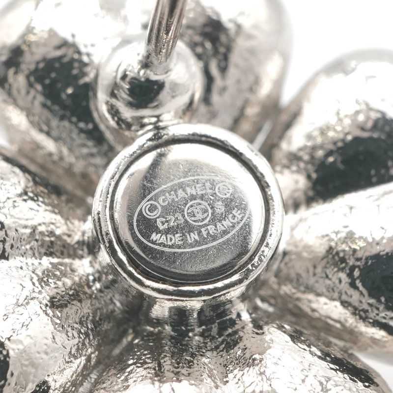 Chanel Earrings Cocomark Heart Flower Rhinestone Silver