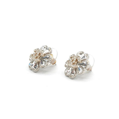 Chanel Earrings Cocomark Heart Flower Rhinestone Silver