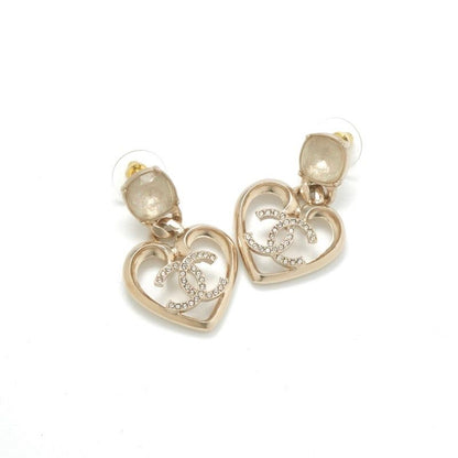 Chanel Earrings Earring Gold Coco Mark Heart Rhinestone