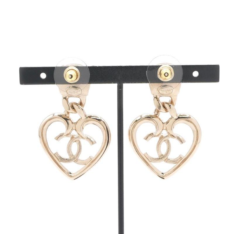 Chanel Earrings Earring Gold Coco Mark Heart Rhinestone