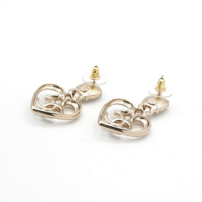 Chanel Earrings Earring Gold Coco Mark Heart Rhinestone
