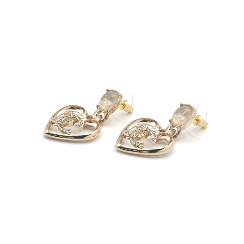 Chanel Earrings Earring Gold Coco Mark Heart Rhinestone