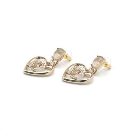 Chanel Earrings Earring Gold Coco Mark Heart Rhinestone