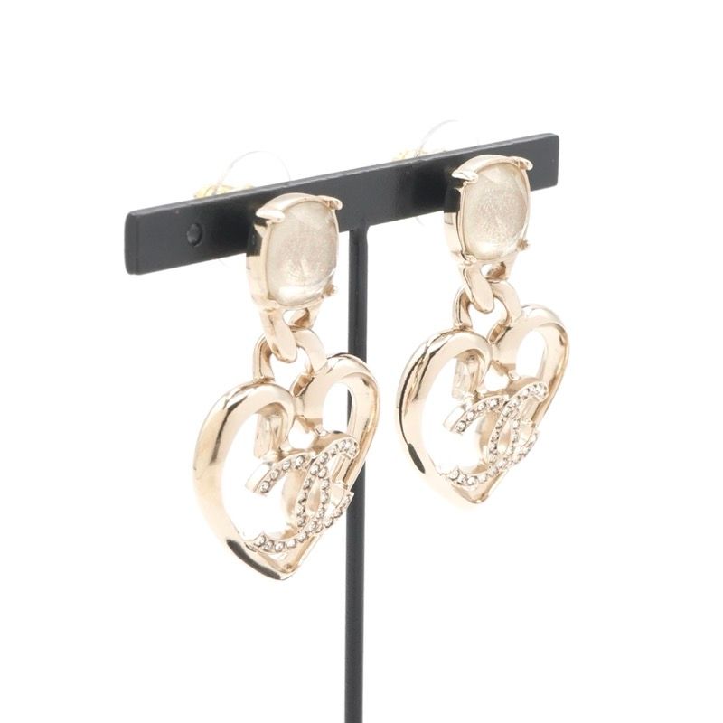 Chanel Earrings Earring Gold Coco Mark Heart Rhinestone
