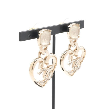 Chanel Earrings Earring Gold Coco Mark Heart Rhinestone