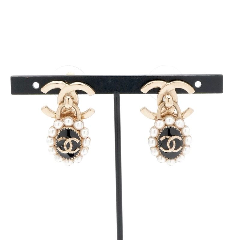 Chanel Earrings Earring Gold Black Coco Mark