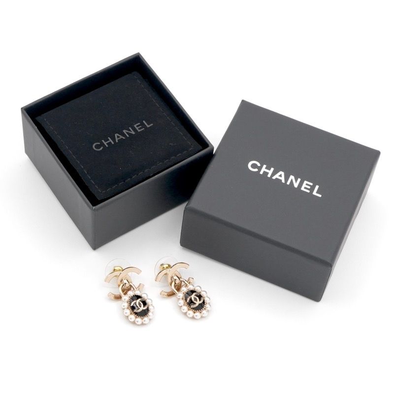 Chanel Earrings Earring Gold Black Coco Mark