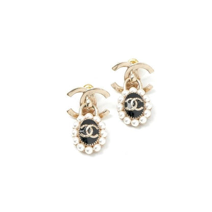 Chanel Earrings Earring Gold Black Coco Mark