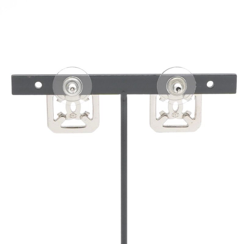 Chanel Earrings Earring Silver Coco Mark Rhinestone
