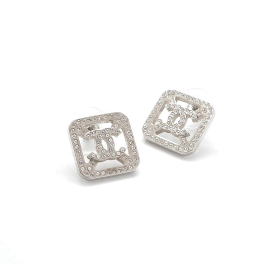 Chanel Earrings Earring Silver Coco Mark Rhinestone