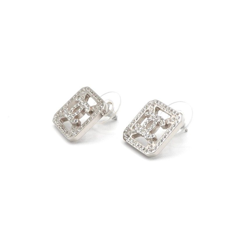 Chanel Earrings Earring Silver Coco Mark Rhinestone