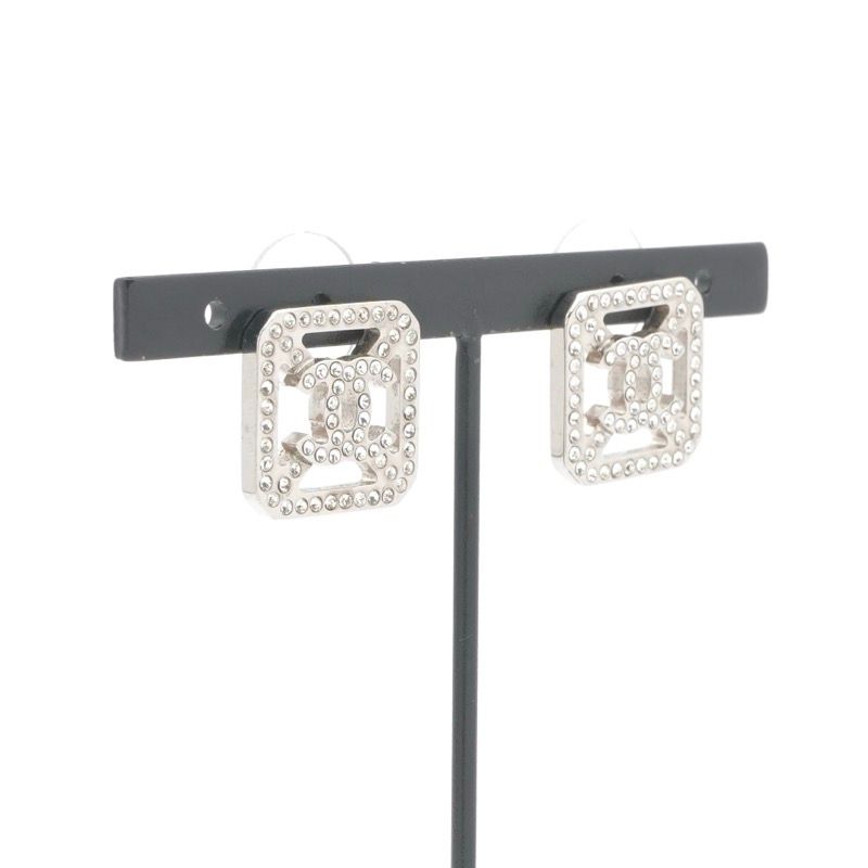 Chanel Earrings Earring Silver Coco Mark Rhinestone