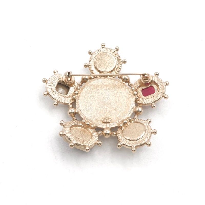 Chanel Brooch Corsage Gold Red Here Mark Pearl Bijou Tweed