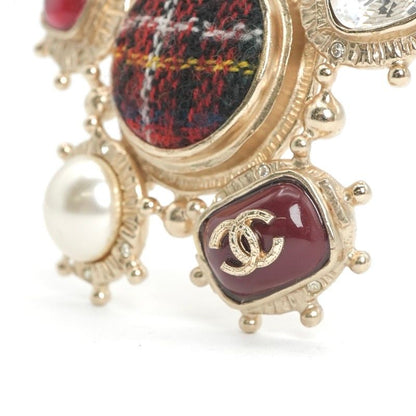 Chanel Brooch Corsage Gold Red Here Mark Pearl Bijou Tweed