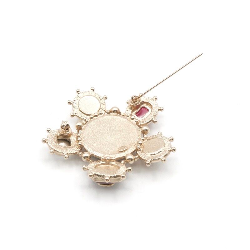 Chanel Brooch Corsage Gold Red Here Mark Pearl Bijou Tweed