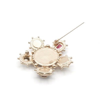 Chanel Brooch Corsage Gold Red Here Mark Pearl Bijou Tweed