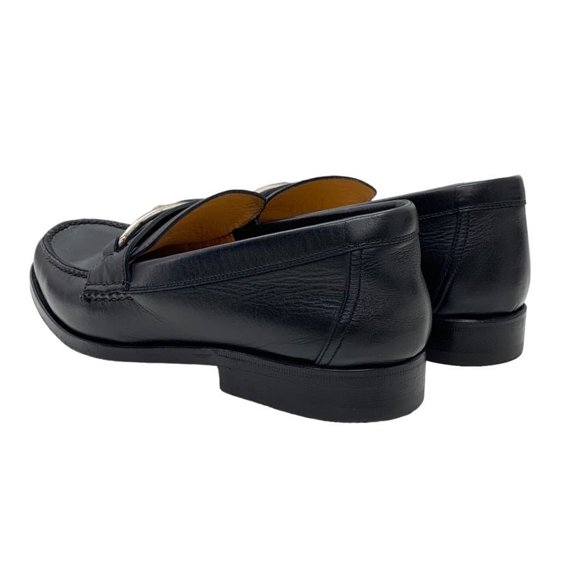Hermes Colette Loafer Leather Shoes Leather Black Silver Moccasin Flat Shoes