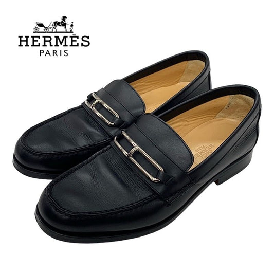 Hermes Colette Loafer Leather Shoes Leather Black Silver Moccasin Flat Shoes