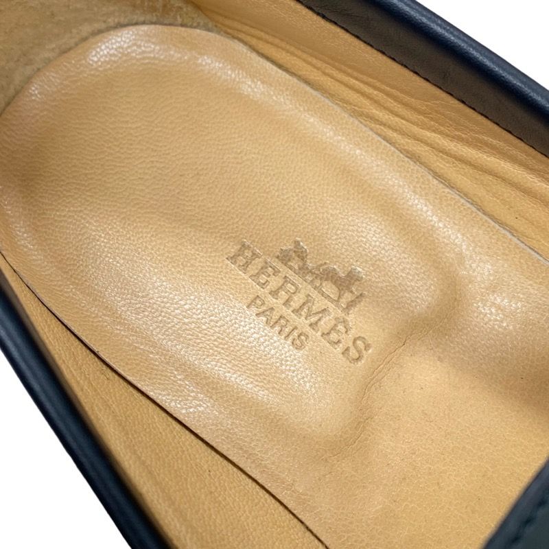 Hermes Colette Loafer Leather Shoes Leather Black Silver Moccasin Flat Shoes